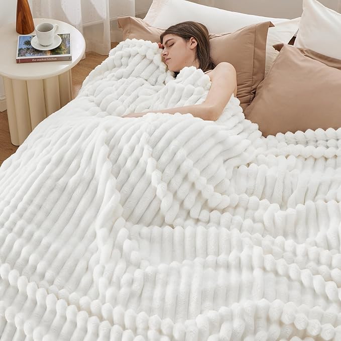 Bedsure GentleSoft California King Size White Fleece Blanket for Bed - Cozy Soft Blankets for Women, Cute Large Throws for Girls, Off White, 102x96 Inches