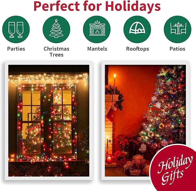 LAMPHOME Super-Bright Extendable Multi Christmas Lights Decoration 150Lights 31.9ft UL Certified Mini Bulb String Lights Set for Outdoor Christmas Tree Garden Holiday Party Patio Wedding Garland Decor