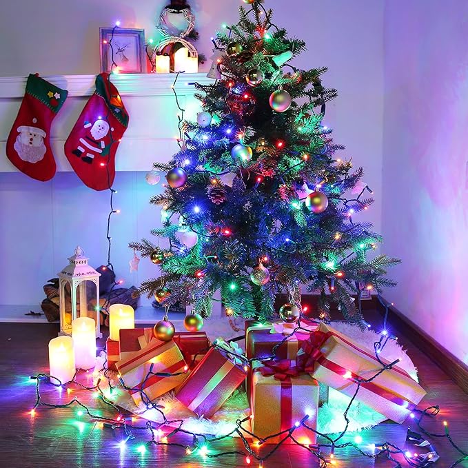 Brizled Multi Color Christmas Lights, 33ft 100 LED Christmas Tree Lights, 5mm Wide Angle Xmas Light, Connectable 120V UL Certified Xmas Light String for Tree Party Wedding Home Indoor Outdoor Decor