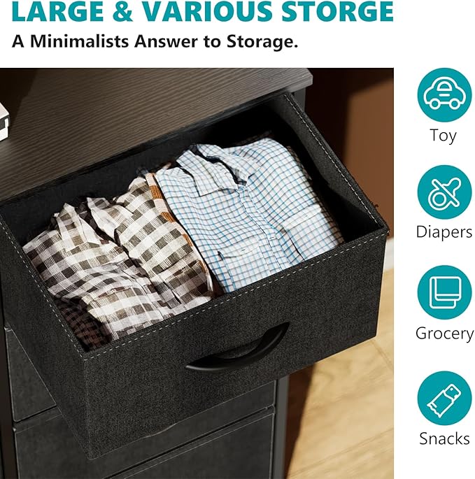 OLIXIS Dresser for Bedroom,8 Storage Fabric Drawers, Metal Frame and Wooden Top, Tall Storage Drawer Dresser for Closet with Easy Pull Handles for Living Room, Entryway, Small Space Black