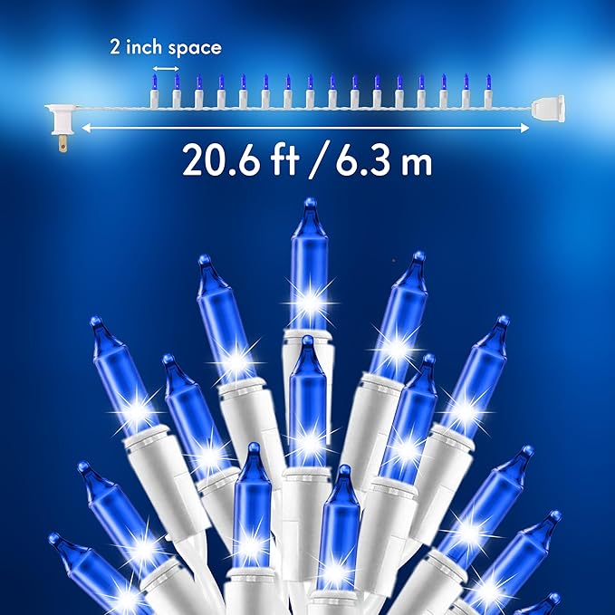 100 Blue Christmas Lights, White Wire 20.6 Ft Incandescent Home Décor, Valentine Wedding Lighting Decoration, UL Certified Traditional Holiday String Light Set for Indoor Outdoor Use Christmas Tree