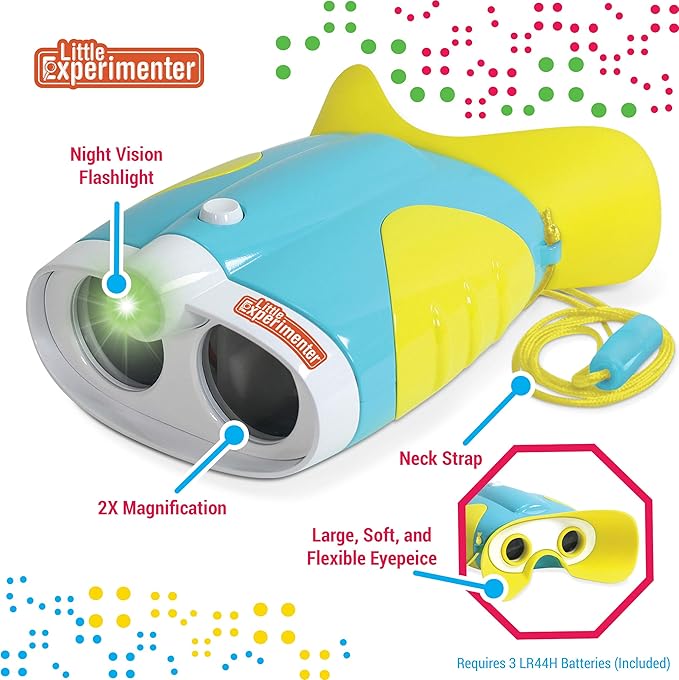 Night Vision Binoculars for Kids & Toddlers, Birthday Gift Ideas, Outdoor Exploration Toys, Binocular + Flash Light & Face Comfort Rubber, Educational STEM Gifts for Boys & Girls Ages 3 4 5 6 Year Old