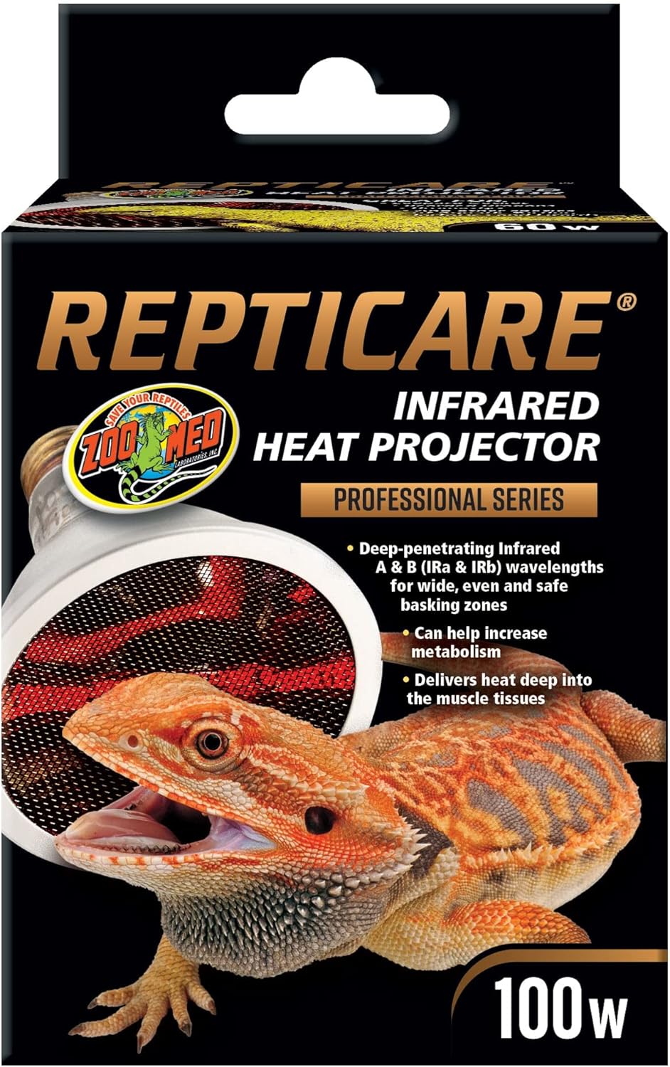 Zoo Med ReptiCare Infrared Heat Projector, 100 W for Reptile Heating