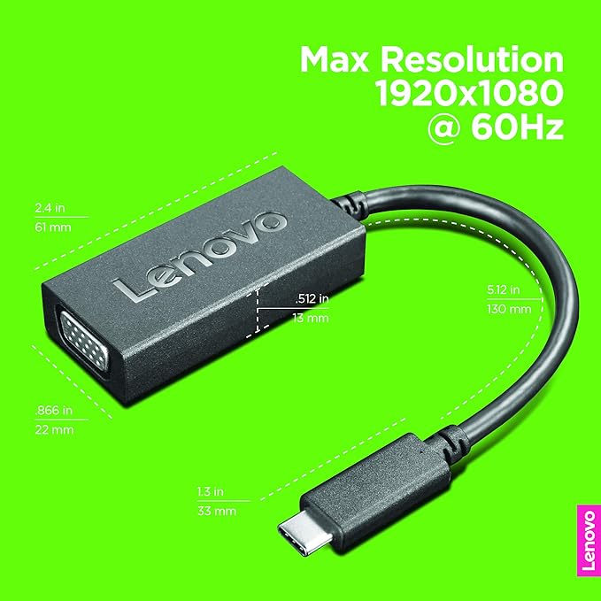 Lenovo USB-C to VGA Adapter, 100% Compatible for Lenovo Yoga 920, Yoga 730 and Yoga 720 laptops, GX90M44578, Black