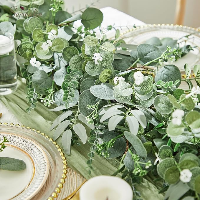 Serwalin 300 pcs Artificial Mixed Eucalyptus Leaves Stems Bulk, 4 Kinds Silver Dollar Eucalyptus Leaves Picks,Faux Greenery Stems Sprays for DIY Bouquets Floral Arrangement Home Decor