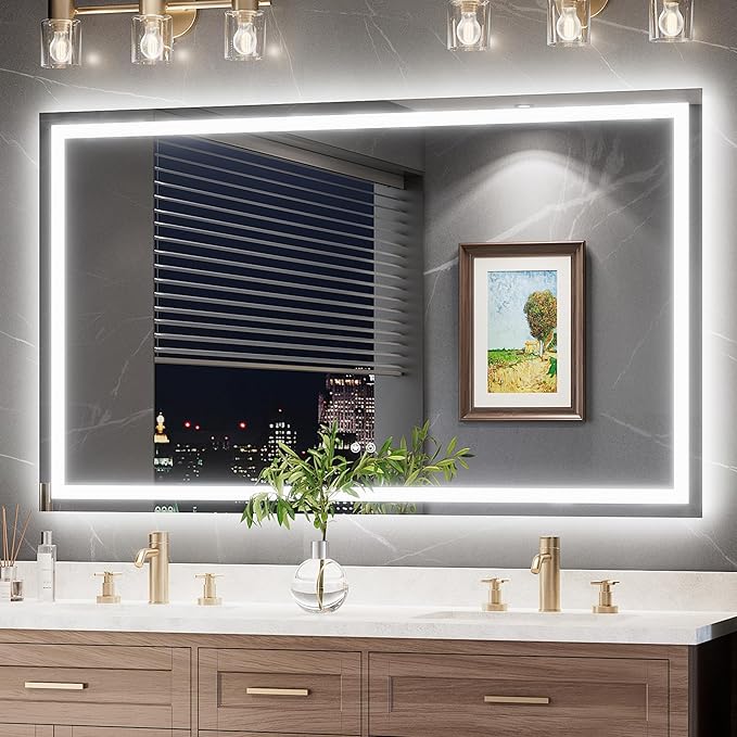 TokeShimi 60x36 LED Bathroom Mirror with 3-Color Lights,Anti-Fog LED Bathroom Vanity Mirror with Lights,Stepless Dimmable,HD Tempered Glass,Memory Function,Waterproof,Shatterproof,UL Listed
