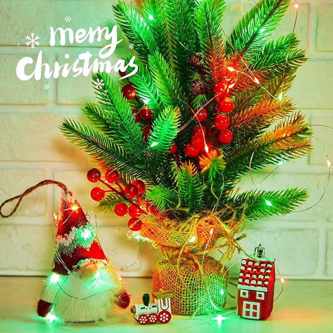 5 Pack Fairy Lights Battery Operated, 7 Feet 20 Led String Lights with Timer, Waterproof Firefly Lights on Silver Wire for Home Party Wedding Christmas Decorations, 6 Hours on/18 Hours Off, Red Green