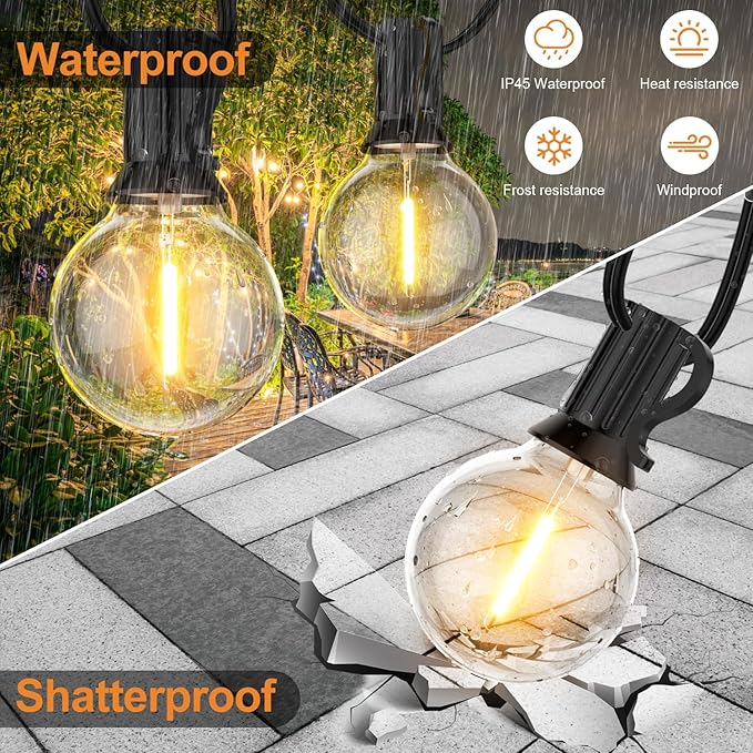 GPATIO Outdoor String Lights - 30FT Waterproof Patio Lights with 15+1 Dimmable Globe Bulbs 2700k Shatterproof for Backyard Gazebo Porch Garden
