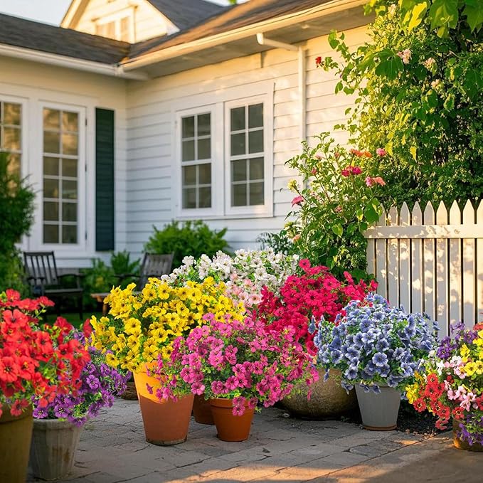 Artificial Fake Flowers for Outdoor Spring Decoration, 16 Bundles Faux Silk Colorful Daisy UV Resistant Realistic for Outside Porch Patio Home Yard Garden Planters Pots Window Box (Red)