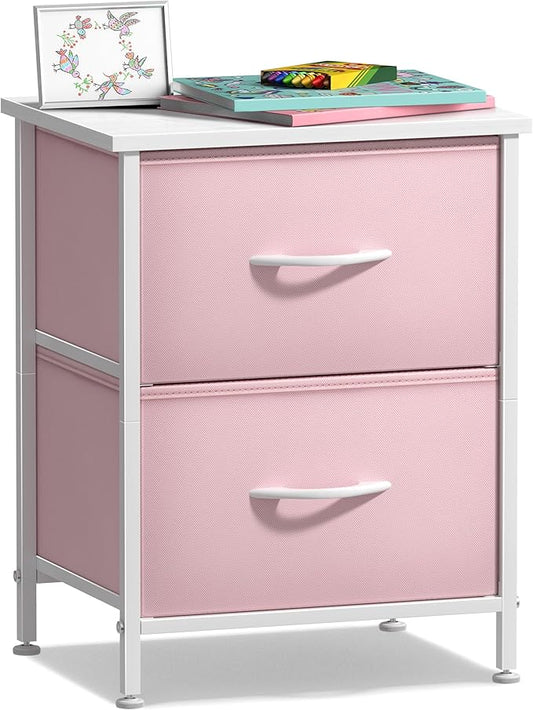 Sorbus Nightstand with 2 Drawers - Kids Bedside Furniture End Table Night Stand - Steel Frame, Wood Top & Easy Pull Fabric Bins - Dresser & Chest for Home, Bedroom Accessories, Office & College Dorm