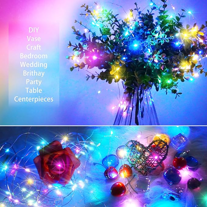 Christmas Fairy Lights Battery Operated-15 Packs 20 LED 6.6FT Silver Wire String Lights Firefly Starry Lights for DIY Custom Table Centerpiece Wedding Party Decoration (Multicolor2)