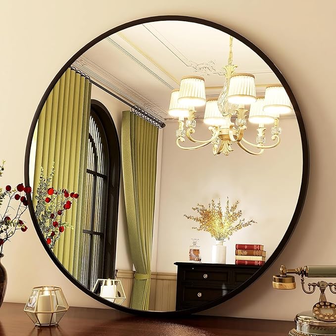 HARRITPURE Round Mirror 36 Black Wall Mounted Circle Mirrors Vanity Mirror with Brushed Aluminum Alloy Frame Modern Decoration for Bathroom, Living Room, Vanity, Bedroom, Entryway