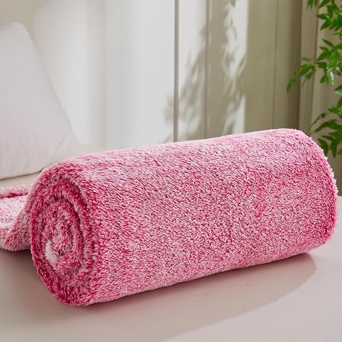 Exclusivo Mezcla Plush Fuzzy Fleece Throw Blanket Extra Large, Super Soft, Fluffy and Warm Blankets for Couch, Bed, Suitable for All Seasons (50x70 Inches, Mixed Hot Pink)