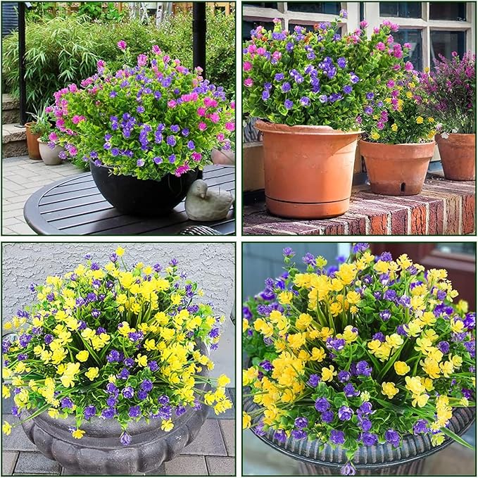 Artificial Plants Outdoor, 20PCS Artificial Flowers, UV Resistant Fake Flowers, Faux Flowers for Outdoor Planters for Front Porch Pot Decor