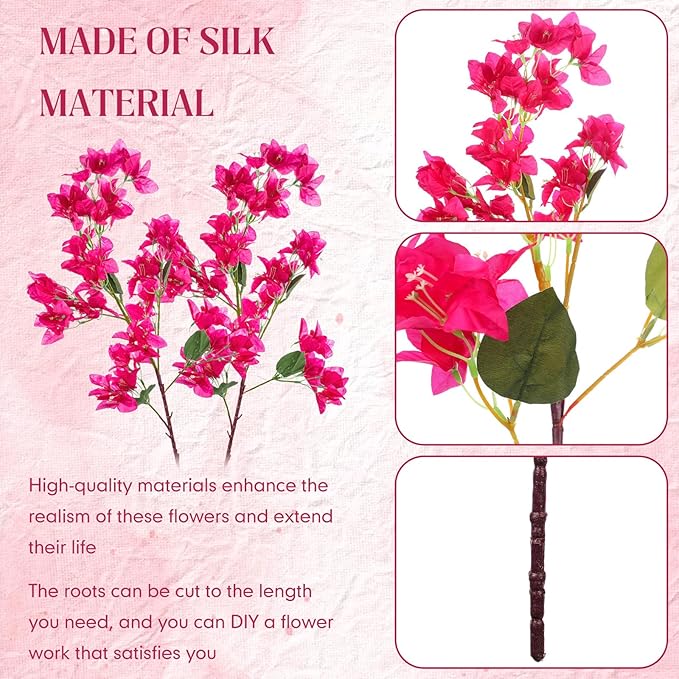 16 Pack Artificial Bougainvillea Floral 38" Silk Long Stem Bougainvillea Plants Hanging Table Centerpiece for Home Wedding Indoor Outdoor Decorations (Rose Red)