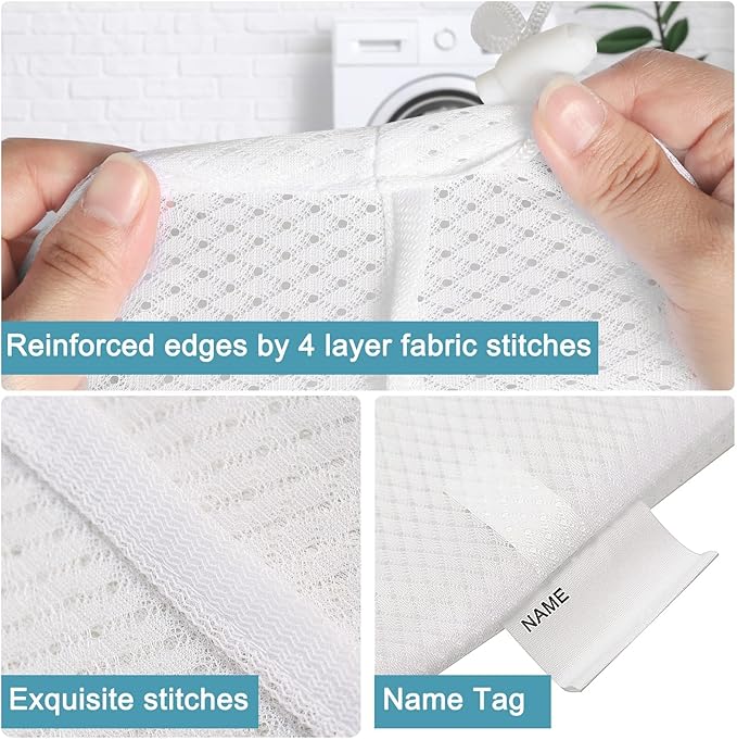 Polecasa Heavy Duty Diamond Mesh Laundry Bags, 24 x 36 inches Large Mesh Laundry Bag with Drawstring Closure and ID Tag, Laundry Hamper Liner, Laundry bag for College, Travel, Sports, Dorms,White