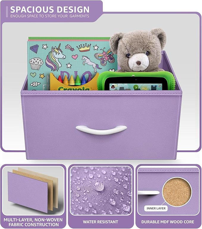 Sorbus Nightstand with 3 Drawers - Bedside Furniture & Accent End Table Chest for Home, Bedroom Accessories, Office, College Dorm, Steel Frame, Wood Top, Pastel Fabric Bins (Purple)