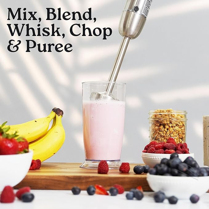 Zulay 4-in-1 Immersion Stick Mixer Hand Blender - 800 Watts, 12 Speeds, 5-ft Power Electric Cord, Handheld Portable, Stainless Steel Blades - With Whisk, Frother & Stick Blender Attachments - Gray