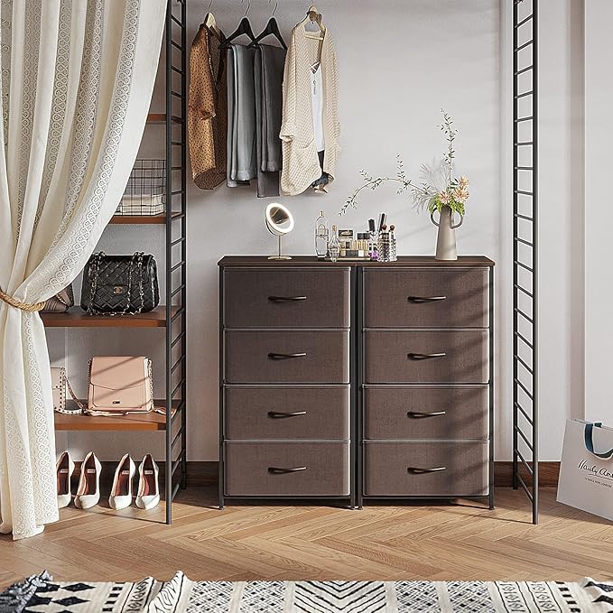 ODK Dresser for Bedroom with 4 Storage Drawers, Small Dresser Chest of Fabric Drawers with Sturdy Steel Frame, Wood Top, Brown