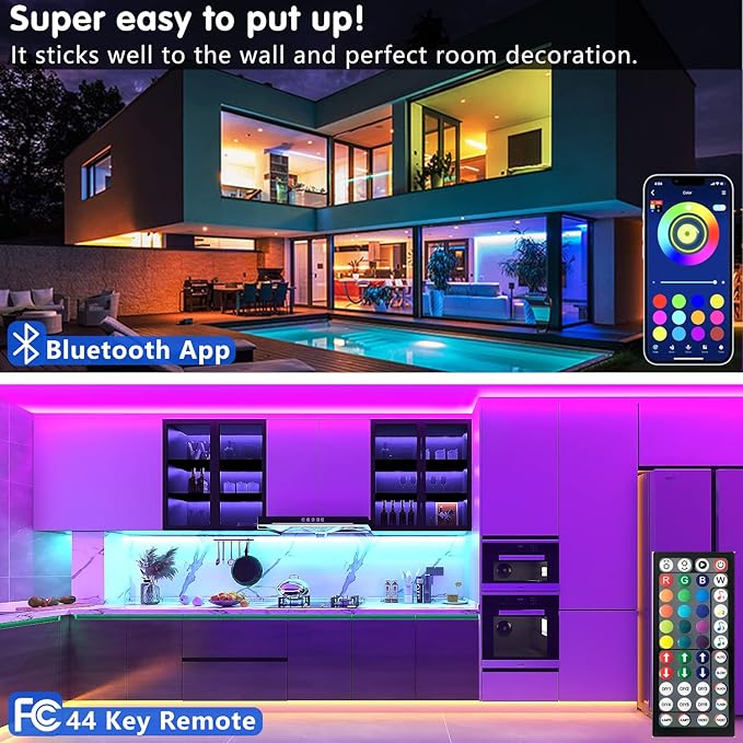 Keepsmile 100ft Led Strip Lights (2 Rolls of 50ft) Bluetooth Smart App Control Music Sync Color Changing RGB Led Light Strip with Remote,Led Lights for Bedroom Room Home Decor Party Festival