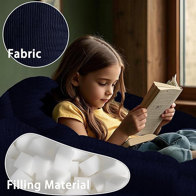 ENBAOHUI 3FT Memory Foam Bean Bag Chairs for Teens or Kids with Filling Bean Bag Sofa with Handle Super Soft Washable Corduroy Fabric Lazy Sofa 3 Foot Beige