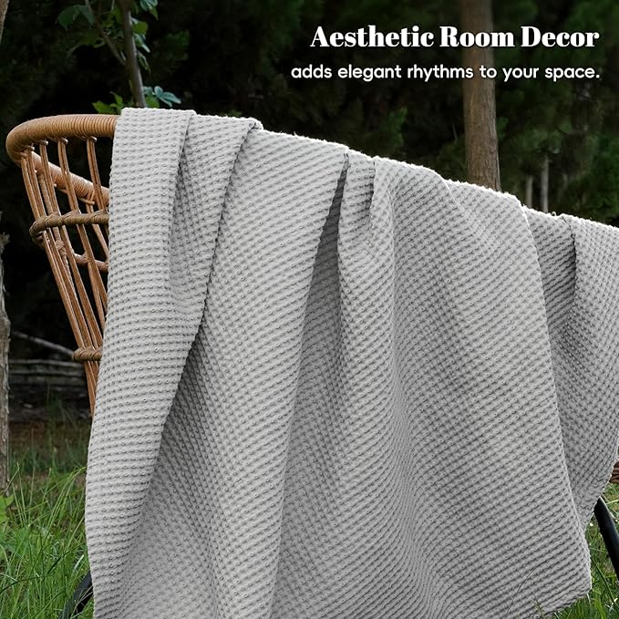 PHF 100% Cotton Waffle Weave Blanket Queen Size for Bed,Snag Proof Lightweight Breathable Moisture-Wicking Throw for Couch,Great for Layering in Cold Weather,Home Decor Gift-Light Grey
