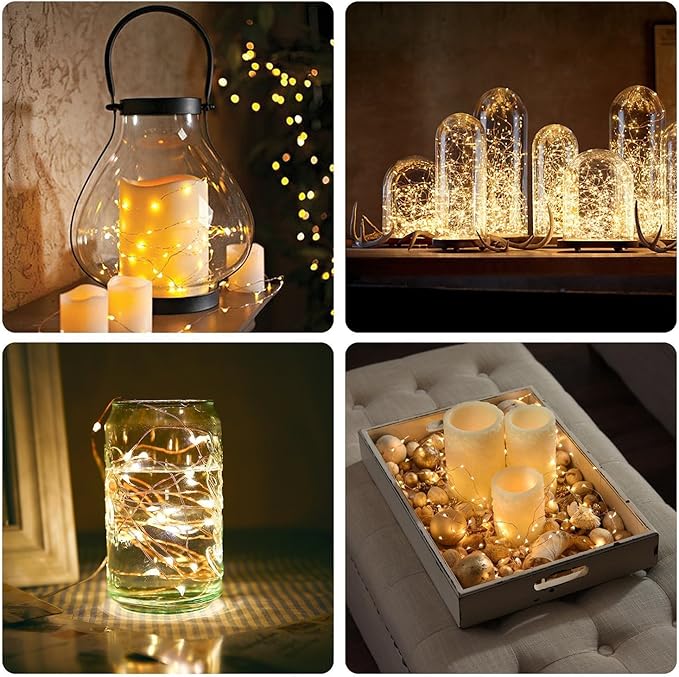 Fairy Lights CR2032 Battery Operated,6.6Ft/2Meter 20 LEDs Micro Silver Wire String Lights for Bedroom Christmas Party Wedding Decoration (Warm White, 6 Pack)