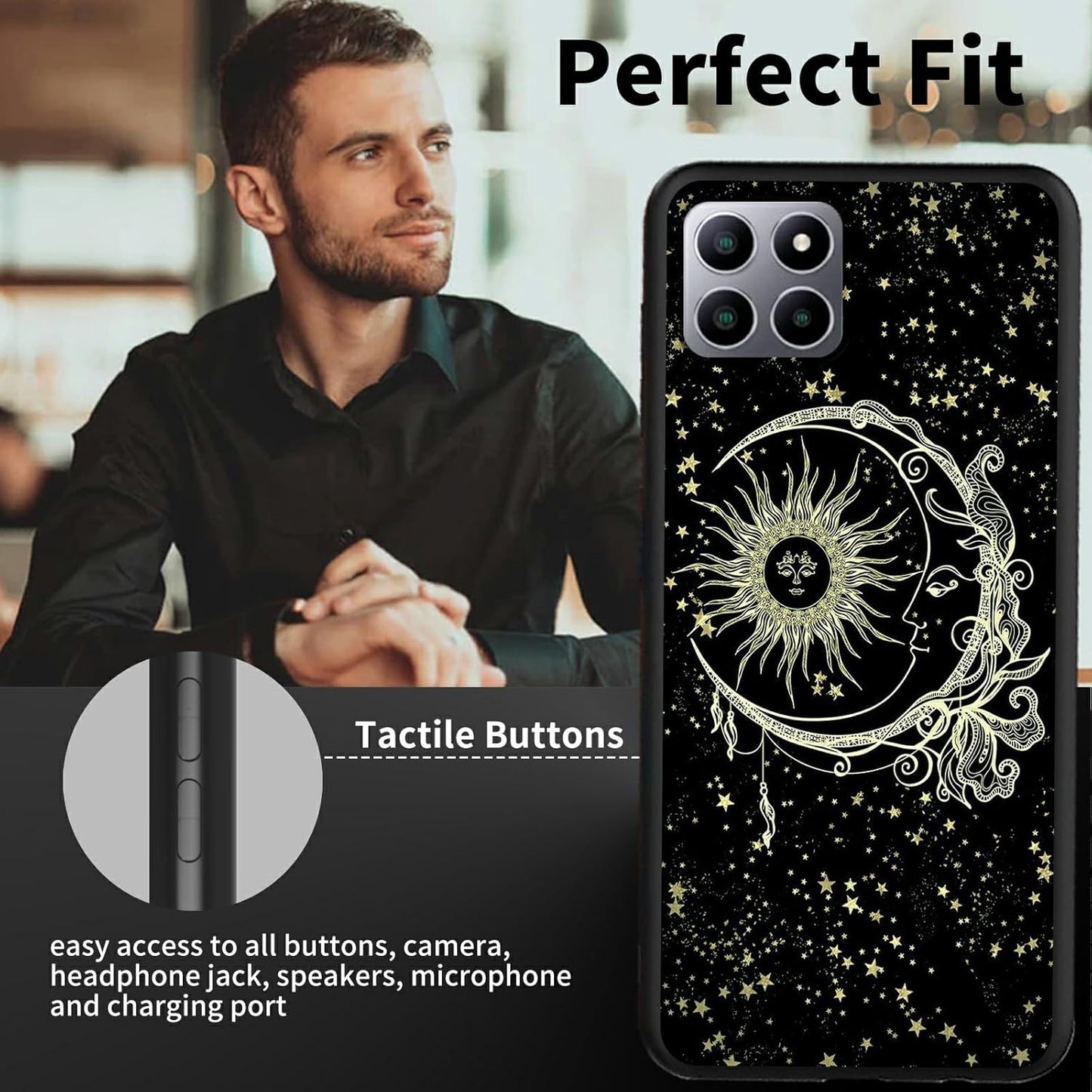Rossy for Boost Mobile Celero 5G Plus Case - Slim Soft TPU Silicone Shockproof Protective Cover with Glitter Moon Sun