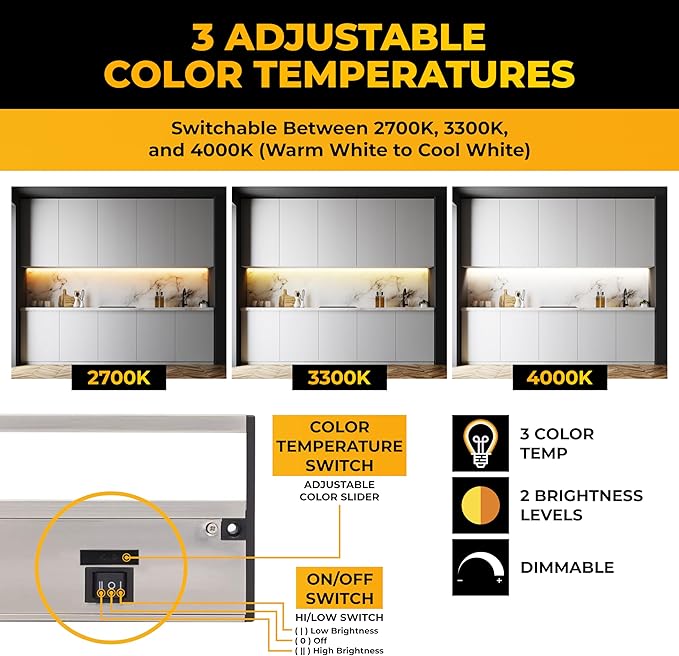 LED Under Cabinet Lighting Hardwired - 3CCT 40 Inch Satin Finish - Undercabinet Lights for Kitchen - Linkable Undercounter Dimmable Plug in Light or Hard Wired - Under Counter Fixture Direct Wire