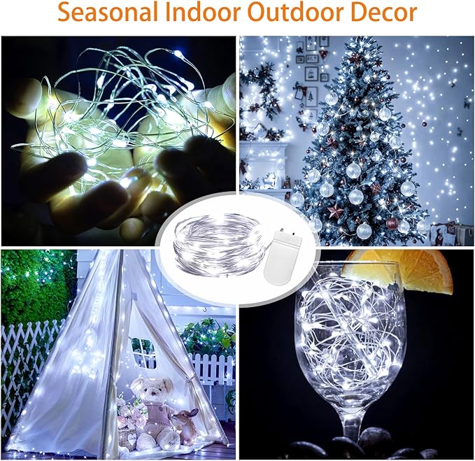 VOOKRY 16 Pack 10 ft 30 LEDs Fairy Lights Battery Operated, Waterproof Silver Wire Mini String Lights, Firefly Starry Moon Lights for Jars DIY Wedding Party Bedroom Patio Christmas Decor(Cool White)