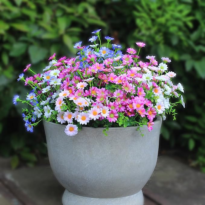 Artificial Flowers for Outdoors Colorful Daisy 20 Bundles Faux Plant Outdoor Spring Summer Decor Realistic Fake Plants Outside for Planters Front Porch Backyard Decor (20 Bundles 5 Colors)