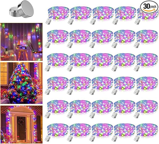 30 Pack Fairy Lights Battery Operated - 3 Speed Modes, 7Ft 20 LED String Twinkle Lights, Waterproof Copper Wire, Mini Firefly Light for Mason Jars Vases Christmas Decor, Multi-Colored
