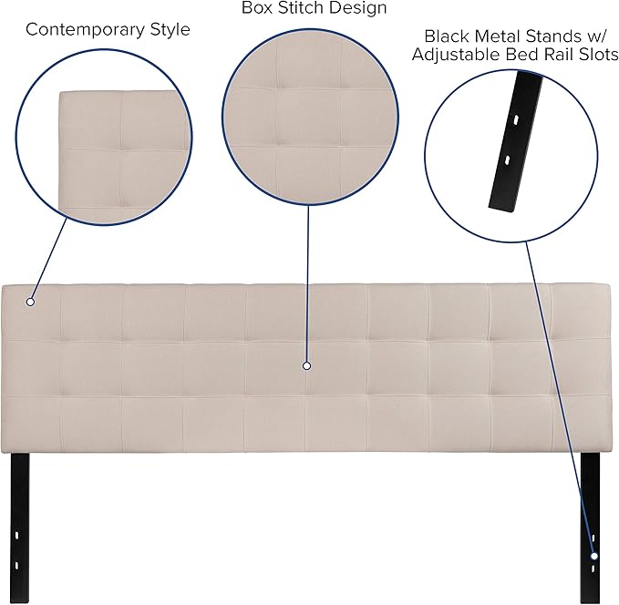 Flash Furniture Bedford Tufted Upholstered King Size Headboard in Beige Fabric