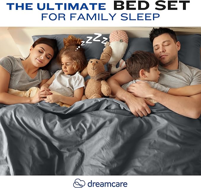 DREAMCARE California King Sheet Sets – 4 pcs Cooling Sheets – up to 21” Deep Cal King Sheets – Hotel Luxury Sheets & Pillowcases – Superior Softness 100% Fine Microfiber with Side Pocket – Dark Gray