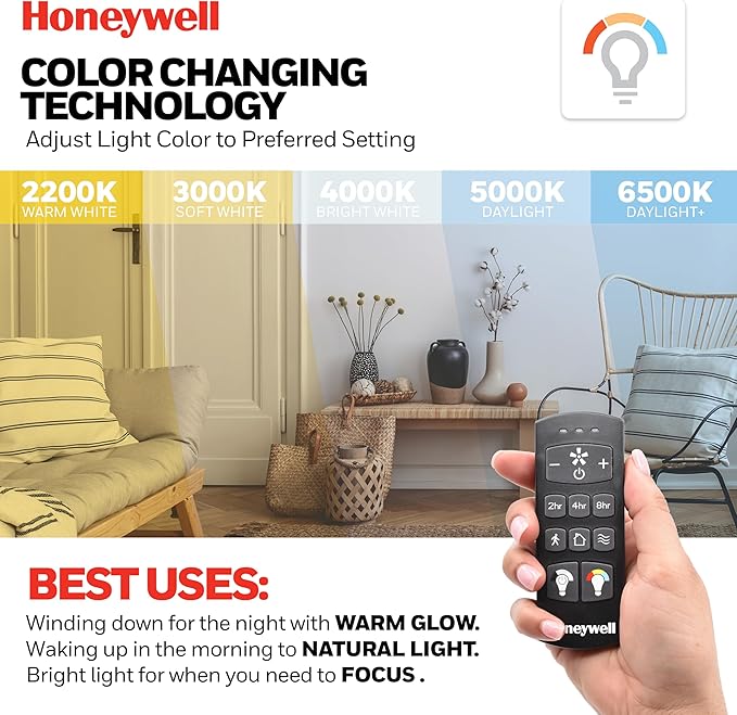Honeywell Ceiling Fans Xerxes, 62 Inch Modern Indoor Ceiling Fan with Lights and Remote Control, Color Changing LED, 8 Dual Finish Blades, Reversible Motor - 51904-01 (Black)