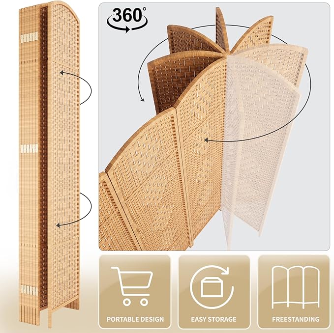 Rose Home Fashion 6 ft Tall Room Divider, Room Dividers and Folding Privacy Screens, 15.7in Privacy Screen 6 Panel Partition Temporary Wall Separation for Private, Light Beige