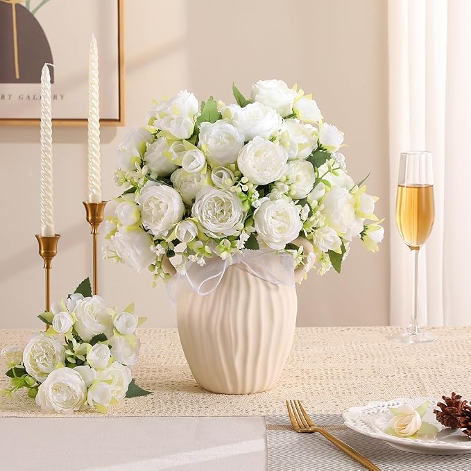 Luyue 8 Packs Peonies Artificial Flowers Vintage Faux Peony Bouquet Fake Flower for Vase Silk Floral Arrangements for Table Centerpiece Wedding Decoration Indoor Home Decor