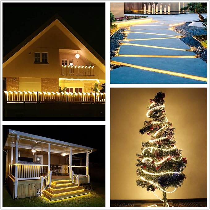100Ft Rope Lights Outdoor, LED Strip Lights Waterproof Decorative Lighting for Indoor/Outdoor Decorations, Eaves, Backyards Garden, Patio and Bedroom, Christmas Decorations