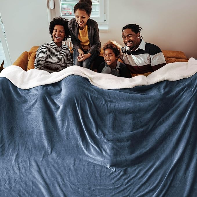 Bedsure GentleSoft Sherpa Fleece Oversized Cal King Blankets for Bed - Thick and Warm Throw for Women and Men, Soft Fuzzy Plush Large Blanket for Winter, Slate Blue, 112x98 Inches