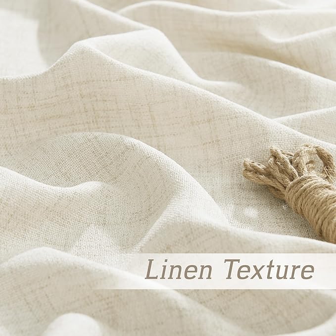 RYB HOME Living Room and Dining Room Curtains and Drapes Linen Sheer, Light Filtering Curtains 120 inches Long, Weave Textured/Rod Pocket, Cream Colored, W 52 x L 120 inches, 2 Panels Set