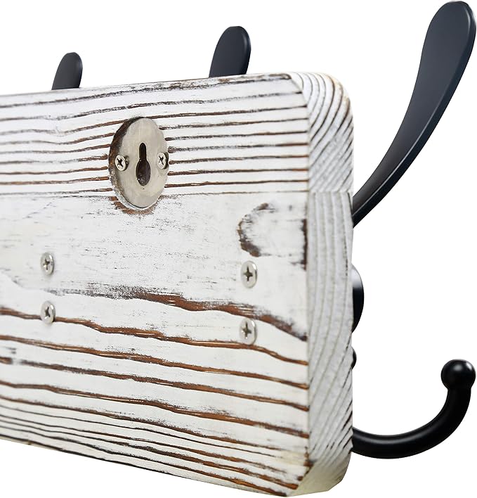 SKOLOO Rustic Wall Mounted Coat Rack: 16" Hole to Hole, Pine Real Wood Plank Wall Coat Rack with 5 Triple Hooks, Farmhouse Coat Hanger Wall Mount for Hanging Backpack Jacket Coat Hat