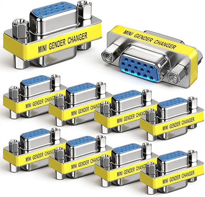 Kingdder 10 Pcs HD15 Mini Gender Changer VGA Female to Female Adapter HD15 Adapter VGA Cable Extender for PC Computer Data Transfer