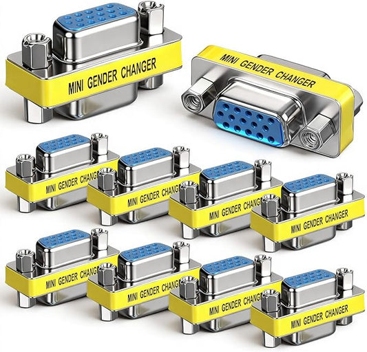 Kingdder 10 Pcs HD15 Mini Gender Changer VGA Female to Female Adapter HD15 Adapter VGA Cable Extender for PC Computer Data Transfer