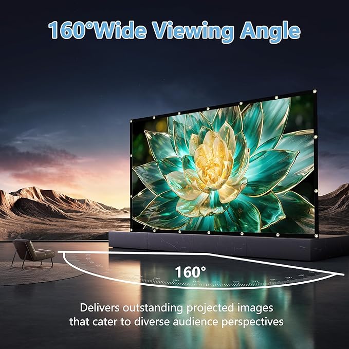 120-inch Projection Screen, 16:9 Foldable and Washable Portable 4K Movie Screen, Anti-Wrinkle, Easy-to-Install Outdoor Projection Screen, Suitable for Office, Home Theater, Outdoor and Indoor use.