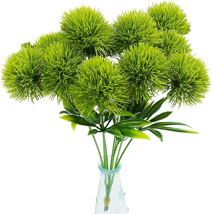 Uieke 10 Pcs Dandelion Artificial Flowers, Artificial Flowers for Decoration Fake Plants Bouquet Plastic Flowers for Home Decoration Wedding Decor Flower Arrangment Green