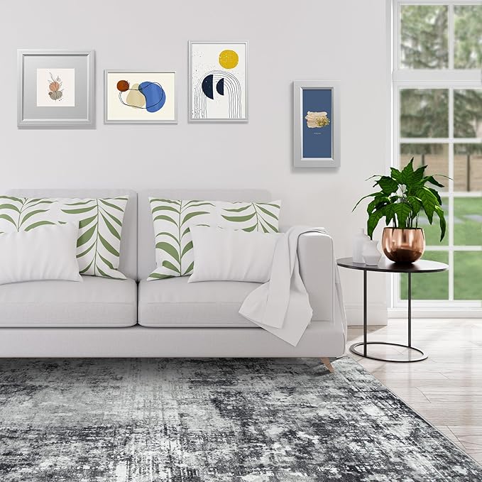 6x9 Area Rugs for Living Room Rug Washable: Modern Rug for Dining Room Bedroom Carpet Non Slip Low Pile 6 by 9 Indoor Abstract Nursery Home Office Black Grey