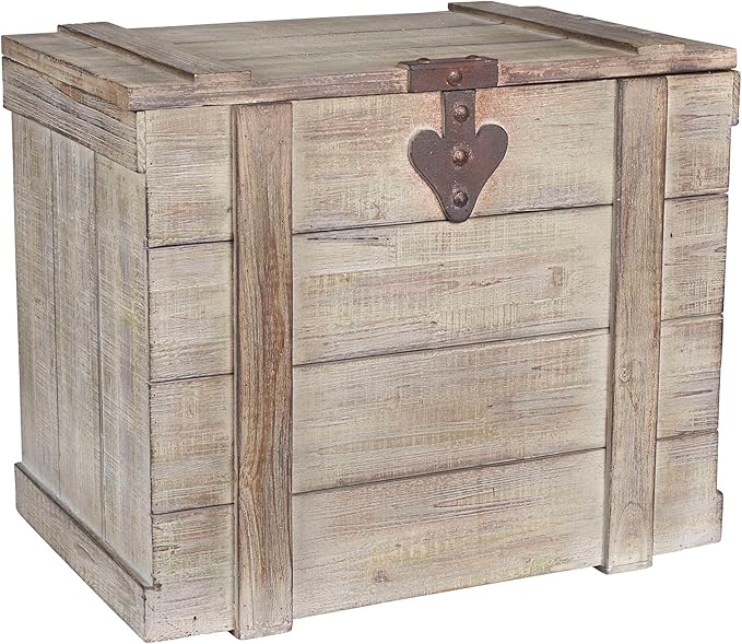 Household Essentials Antiqued Decorative Trunk, 3 Piece Set, Small, Medium and Large, Chinese Fir Panel and MDF, Smooth Backing and Metal Hinge Accent, Flat Top and Stay-Open Lid