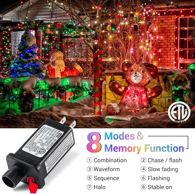 Quntis 164ft 2000 LED Cluster Christmas Lights - Dark Green Wire Christmastree Lights - Multicolor 8 Modes Outdoor Waterproof LED String Lights Plug in for Holiday Wedding Party Home Decor