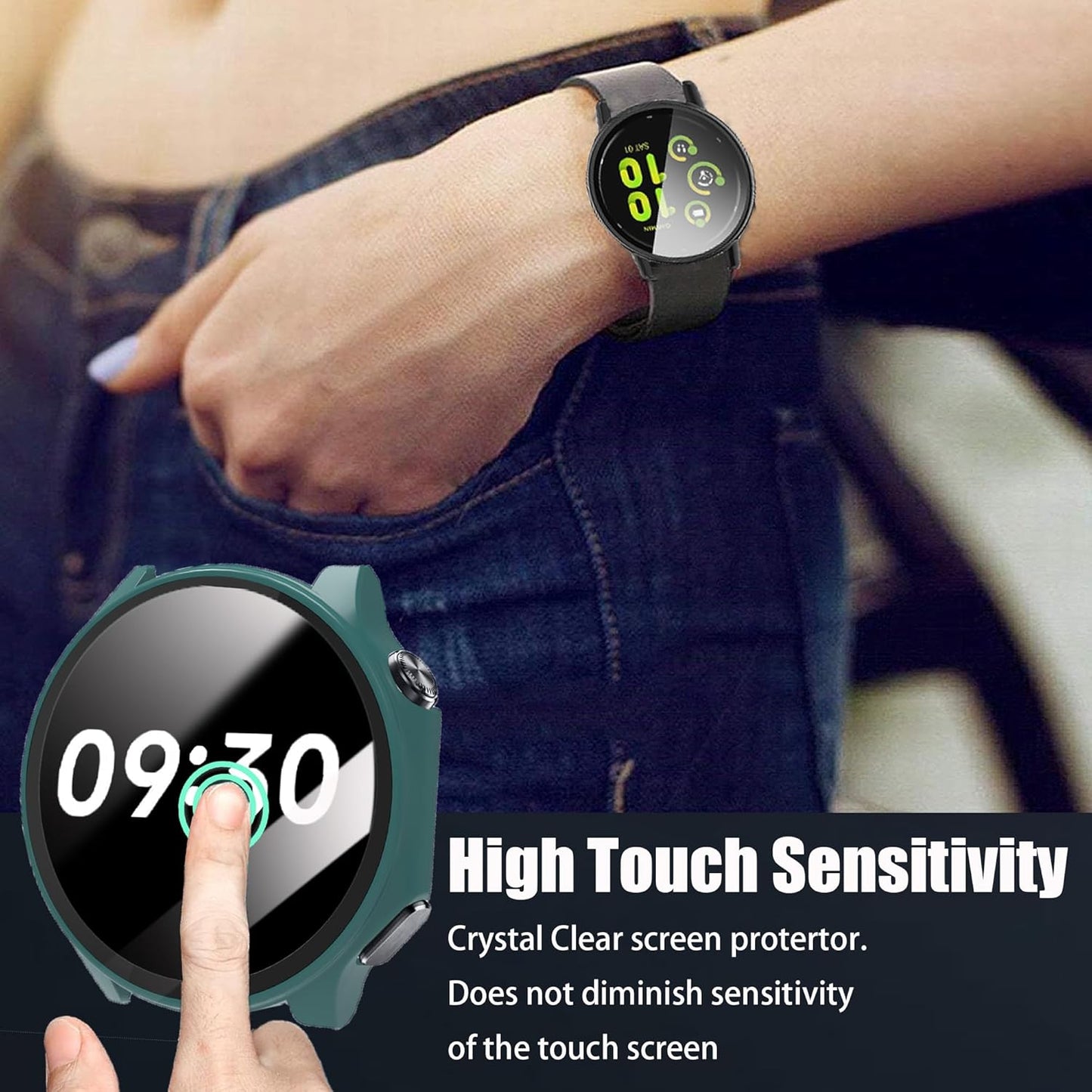 Lamshaw Hard PC Case for OnePlus Watch 2 with Screen Protector, Compatible Smartwatch Case (2 Pack-Black+Green)