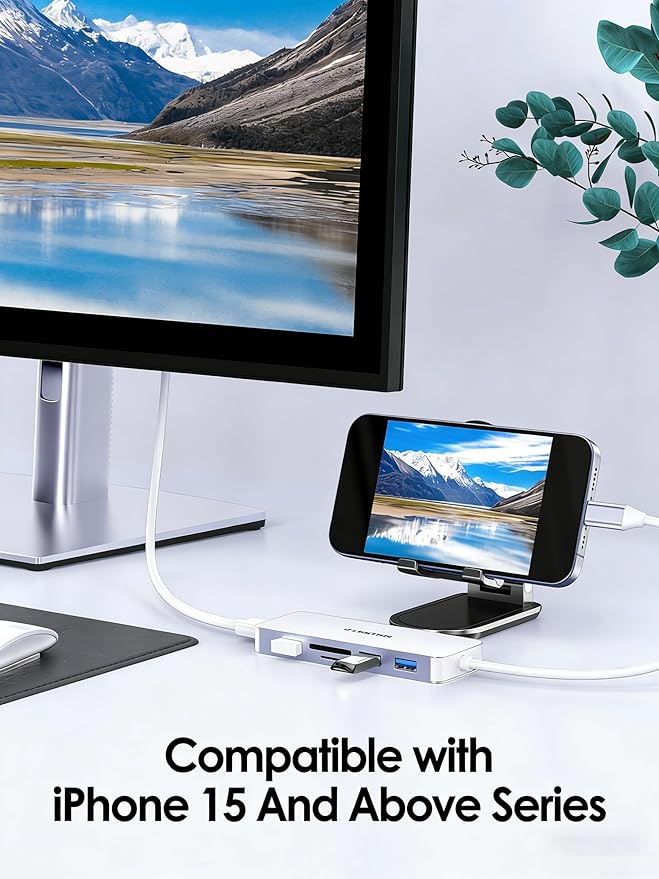 LENTION 5 in 1 USB to USB-C Adapter with Micro SD/SD Card Reader for iPhone, 4K@30Hz HDMI to USB C Hub Multiport Adapater with 3 USB 3.0 Compatible with 2025-2018 MacBook Pro/Air MacBook Neo(Silver)